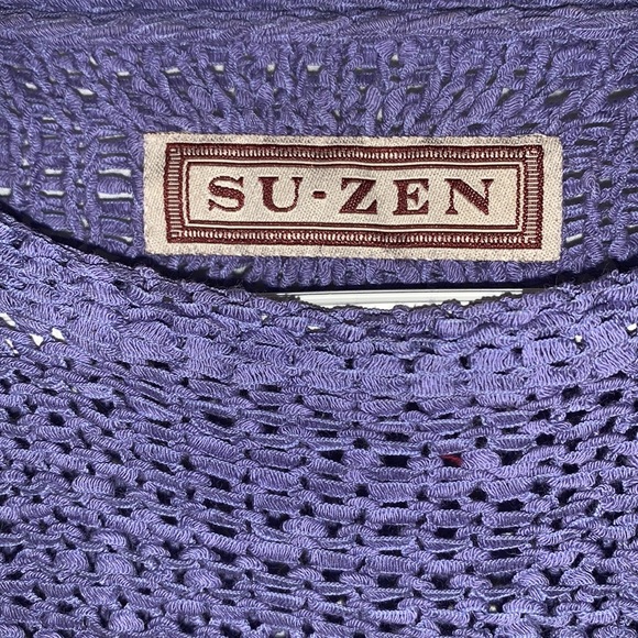 SU-ZEN Lavender Cotton”Ribbon Knit” Sweater flutter cuffs & hem #SweaterWeather - Picture 4 of 5